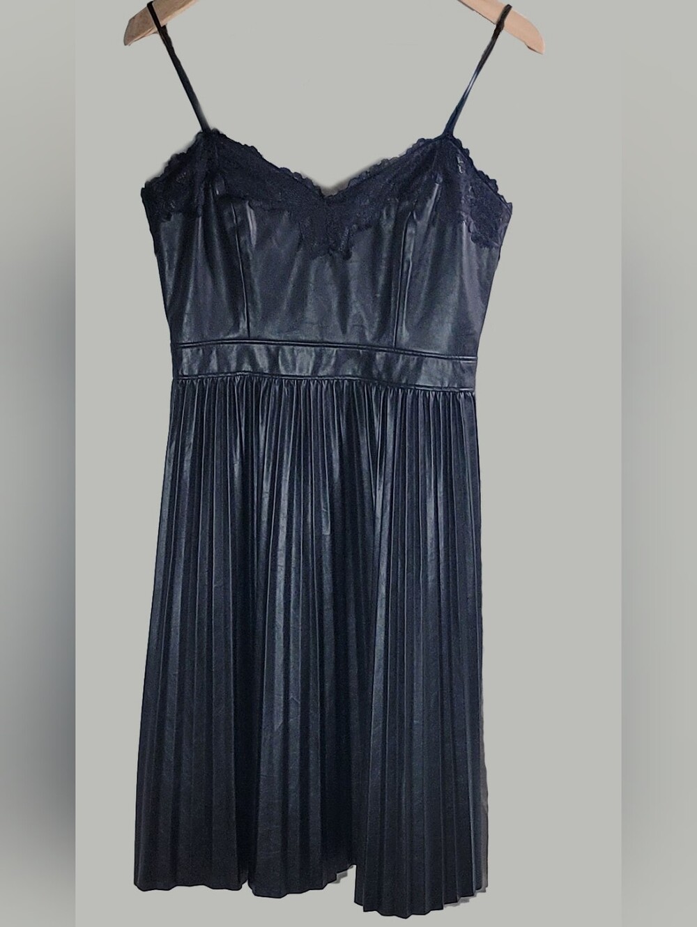 Express Black Faux Leather Pleated Midi Dress